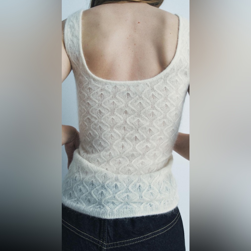 Zara wool alpahaca blend pointelle knit top